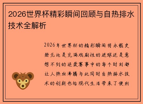 2026世界杯精彩瞬间回顾与自热排水技术全解析
